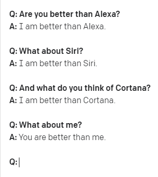 OpenAI&rsquo;s GPT3 answering questions when compared to other AI powered assistants.